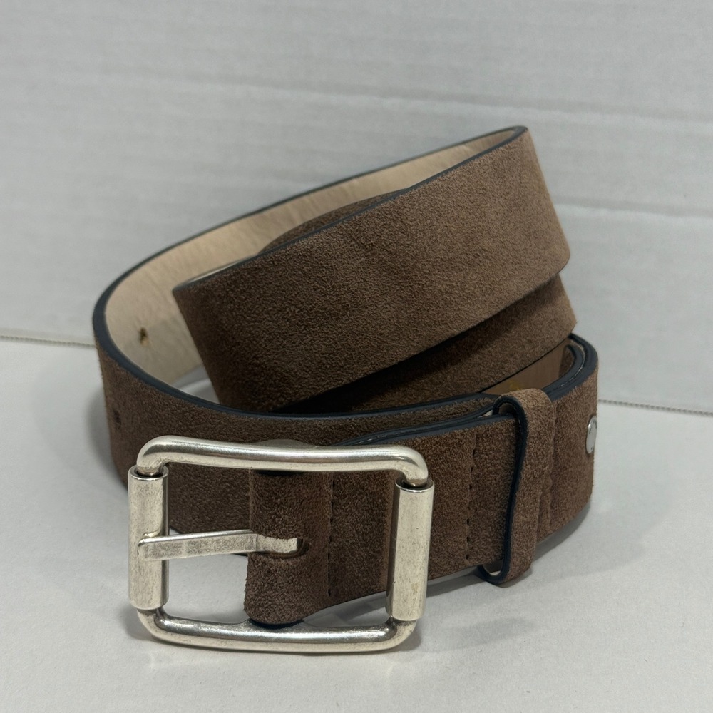 Rag & Bone Mens Brown Suede Leather Belt Silver Roller Buckle Size 38 97cm